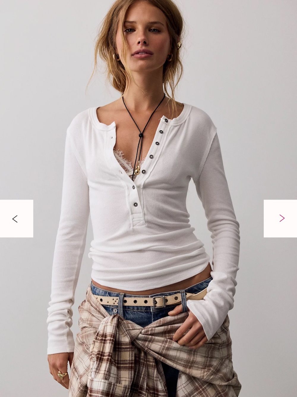 Free People ribbed White Henley Long-Sleeve Top size S classic layering